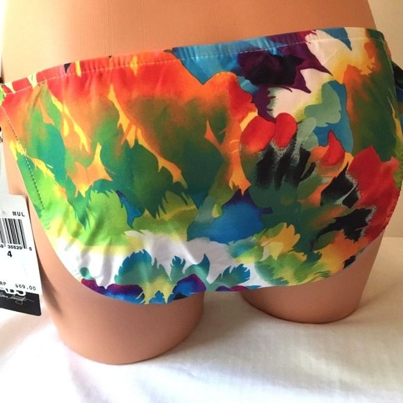 New ABS Side Tie Bikini Multi Color Watercolor Floral Hipster Buckles Size 4 - Picture 2 of 2